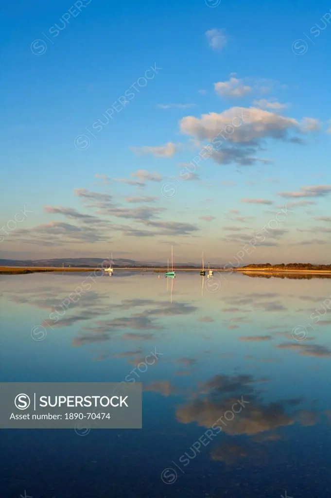 Boats moored at East Head, West Wittering, near Chichester, West Sussex, England, United Kingdom, Europe