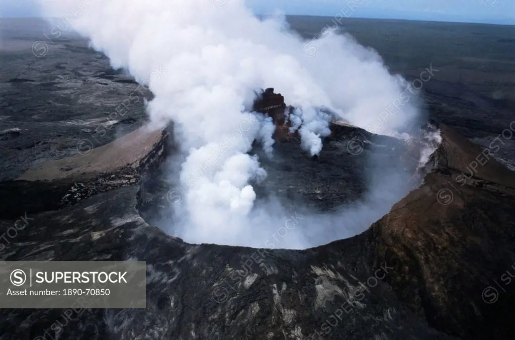 View of active volcano from helicopter, Big Island, Hawaii, Hawaiian Islands, United States of America U.S.A., North America