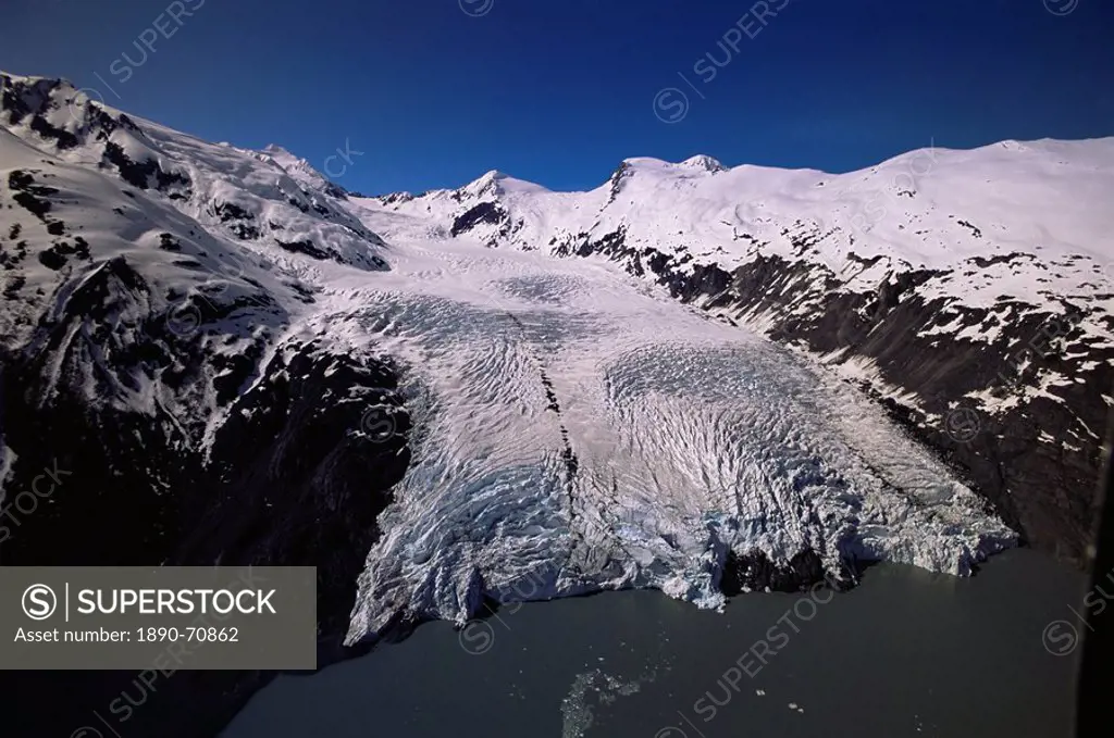 Overview of Portage Glacier from helicopter, Portage, Alaska, United States of America U.S.A., North America