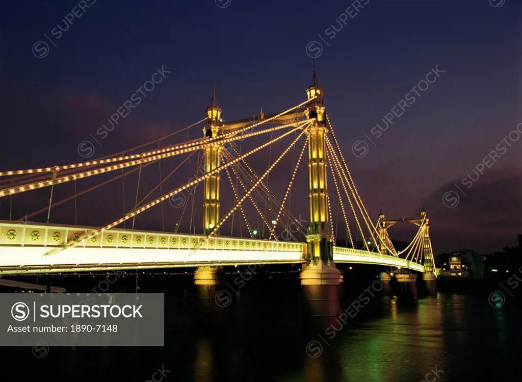 Albert Bridge at night, London, England, United Kingdom, Europe