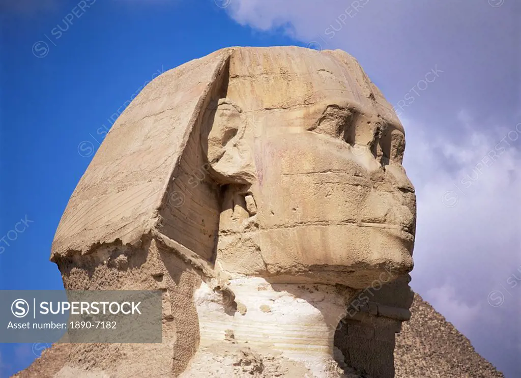 Close_up of the head of the Sphinx, Giza, UNESCO World Heritage Site, Cairo, Egypt, North Africa, Africa