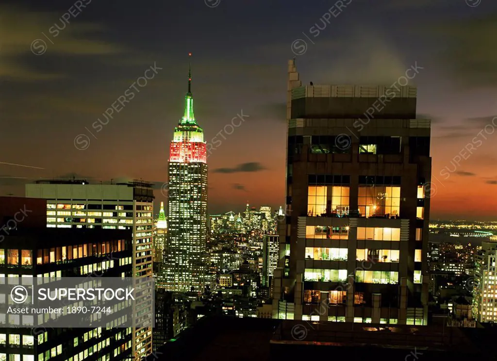 Empire State Building and skyline at night, New York City, New York State, United States of America, North America