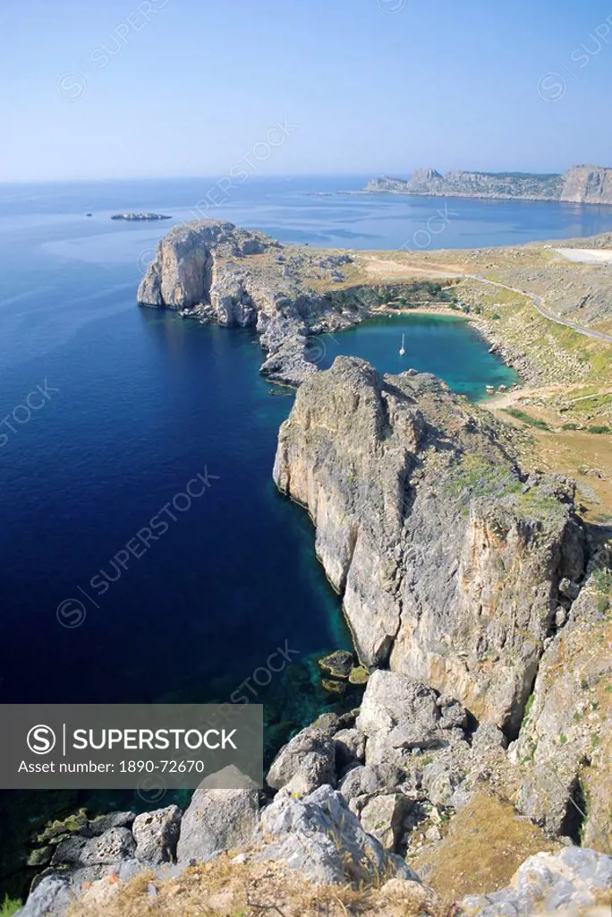 St. Pauls Bay Ormiskos, Lindos, Rhodes, Dodecanese Islands, Greece, Europe
