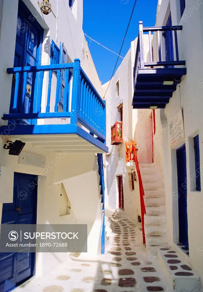 Mykonos, Mykonos Town, a narrow street in the Old Town,Cyclades Islands, Greece