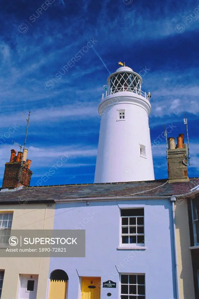 The Lighthouse and houses, Southwold, Suffolk, England, UK