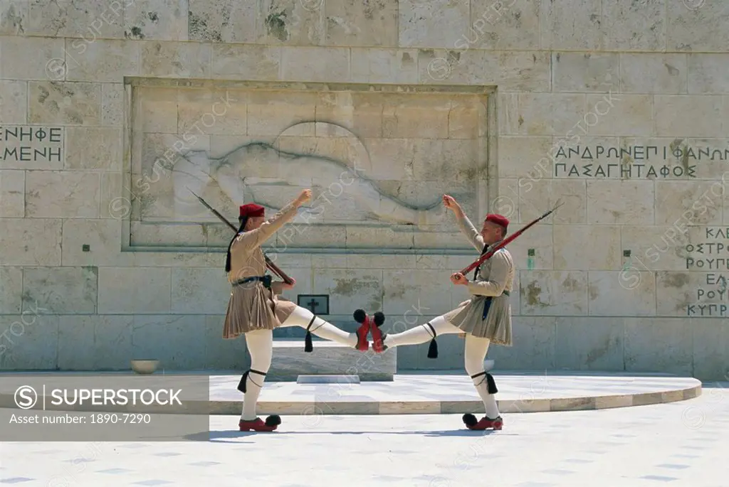 National Guards marching in front of the Tomb of the Unknown Soldier in Athens, Greece, Europe