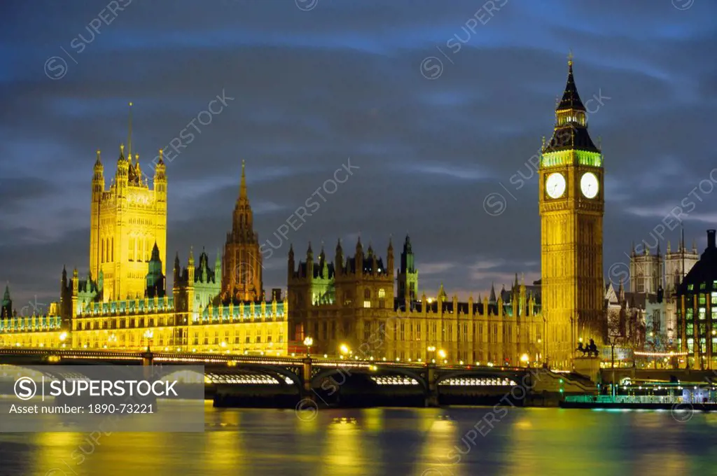 Houses of Parliament at dusk, UNESCO World Heritage Site, Westminster, London, England, United Kingdom U.K., Europe