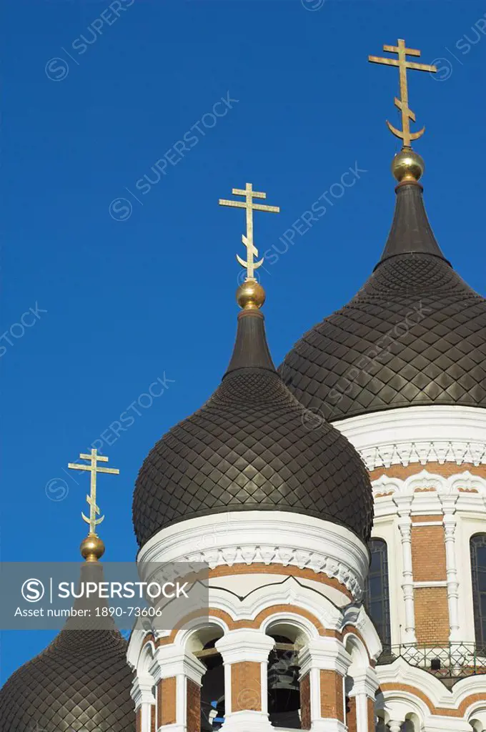 Domes of the Alexander Nevsky Cathedral, Russian Orthodox church, Toompea Hill, Tallinn, Estonia, Baltic States, Europe