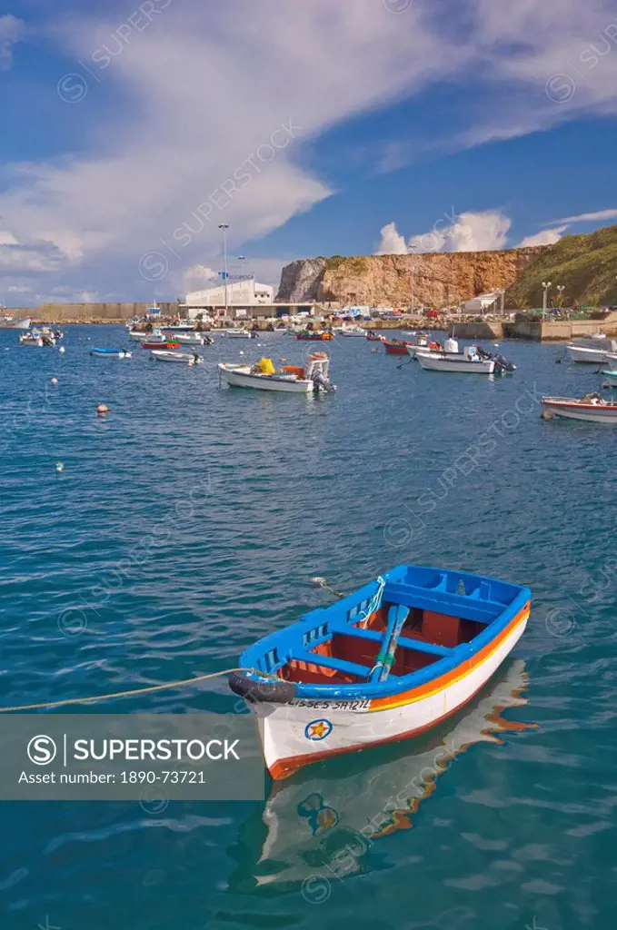 Traditional Portuguese wooden fishing boats, Sagres harbour, Algarve, Portugal, Europe