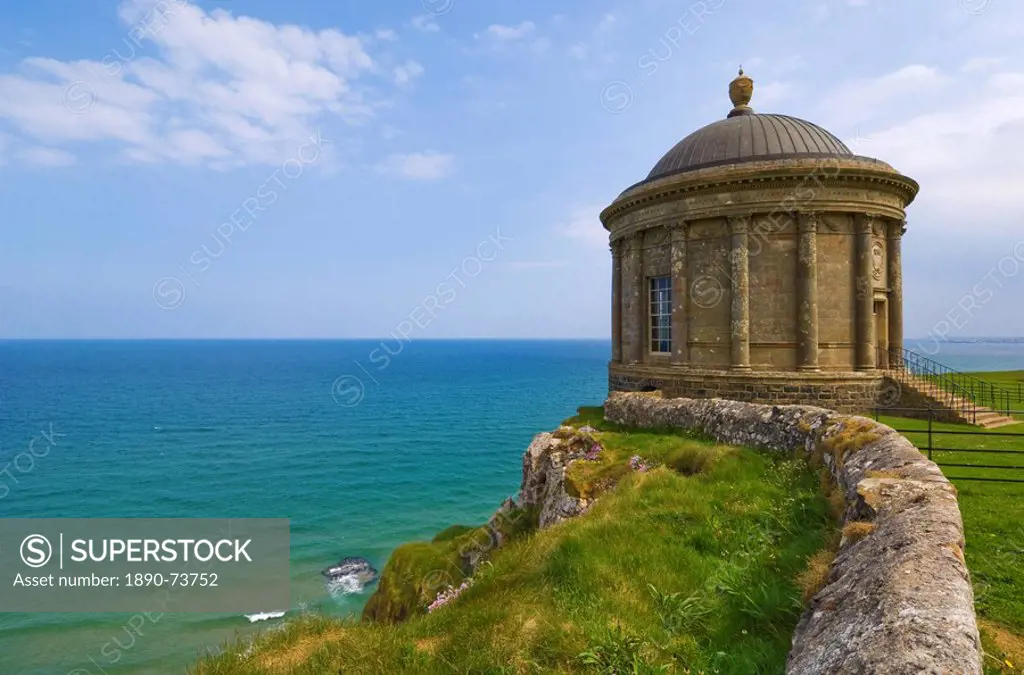 The Mussenden temple perched on a cliff edge, part of the Downhill Estate, County Londonderry, Ulster, Northern Ireland, United Kingdom, Europe