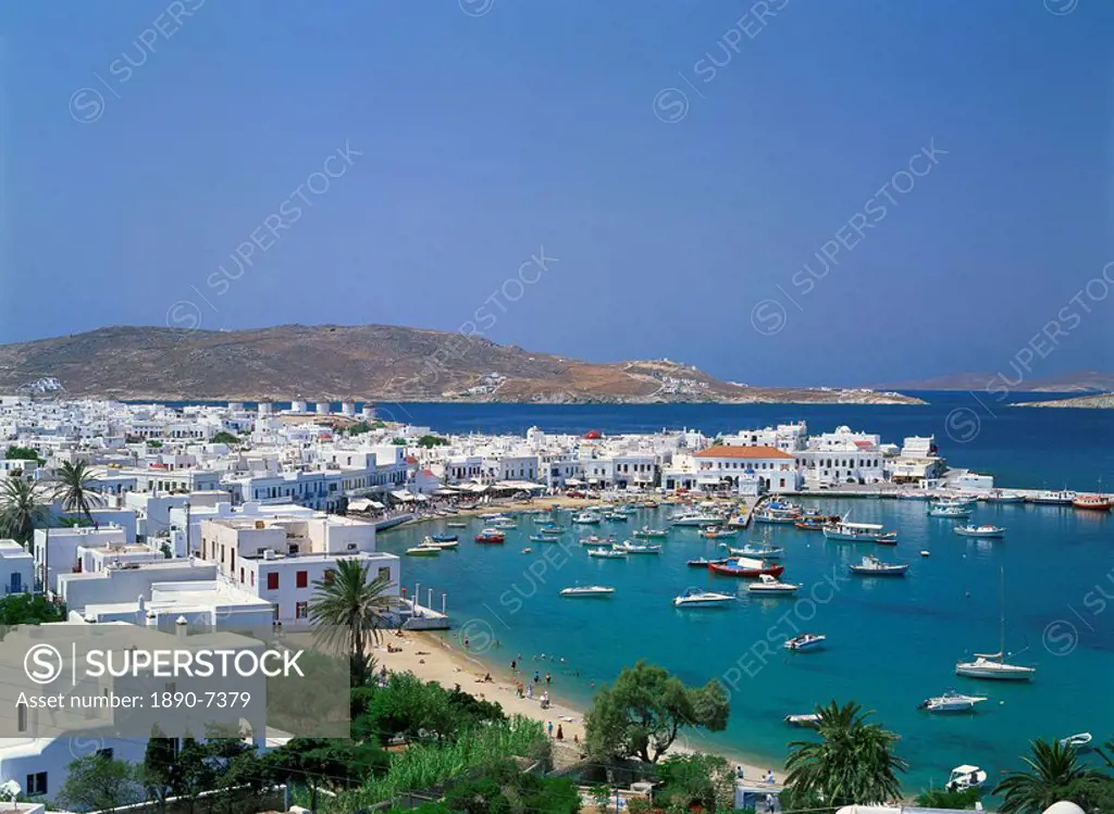 The harbour and town of Mykonos, Cyclades, Greek Islands, Greece, Europe