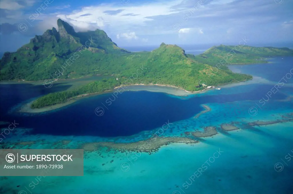 Aerial view, Tahiti, Bora Bora Borabora, Society Islands, French Polynesia, South Pacific Islands, Pacific