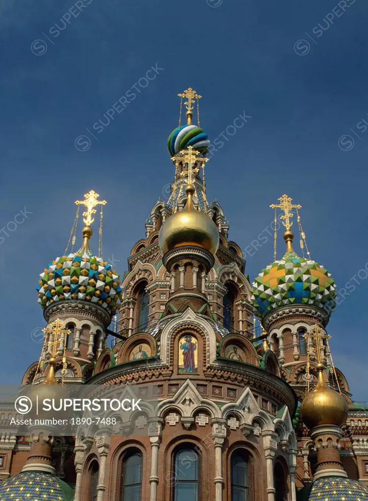 Golden and decorated domes of the Church of the Spilled Blood in St. Petersburg, Russia, Europe