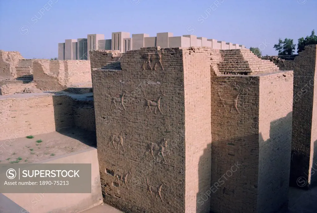 Animals in relief on the wall of the South Palace, archaeological site of Babylon, Iraq, Middle East