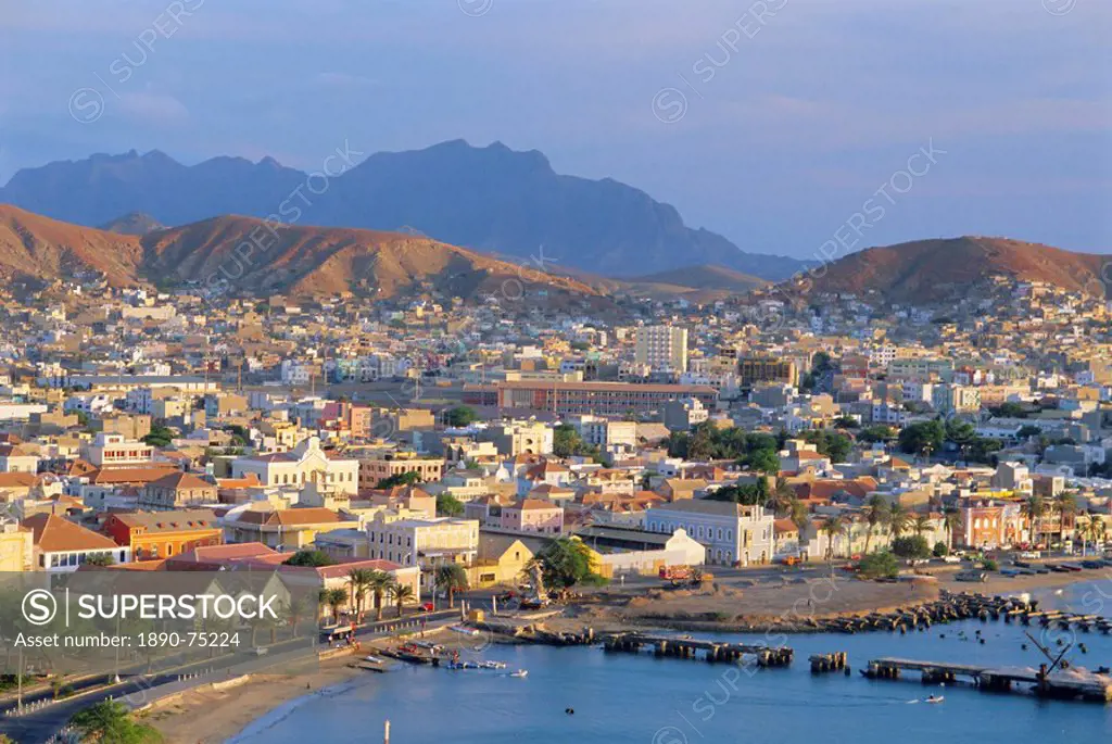 Town of Mindelo, capital of Sao Vicente, Cape Verde Islands, Atlantic Ocean