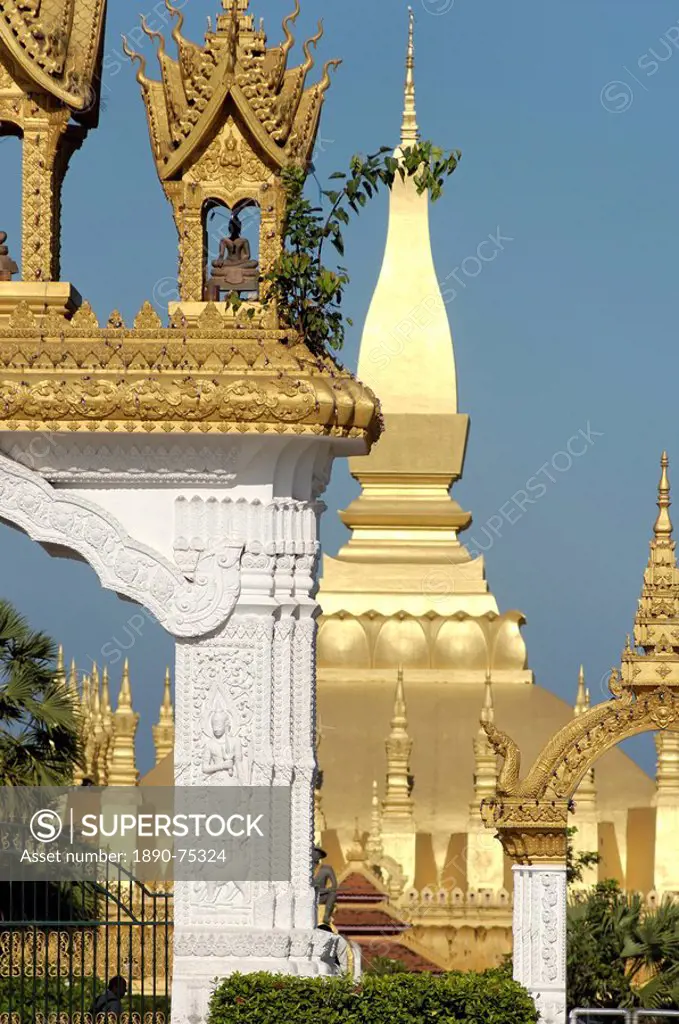 That Luang Stupa, constructed in 1566 by King Setthathirat, Vientiane, Laos, Indochina, Southeast Asia, Asia