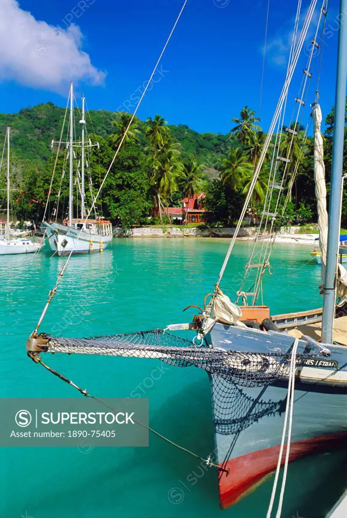 Harbour and village, La Digue, Seychelles, Indian Ocean