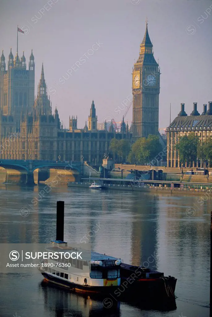 Big Ben and the Houses of Parliament, River Thames, London, England, UK, Europe