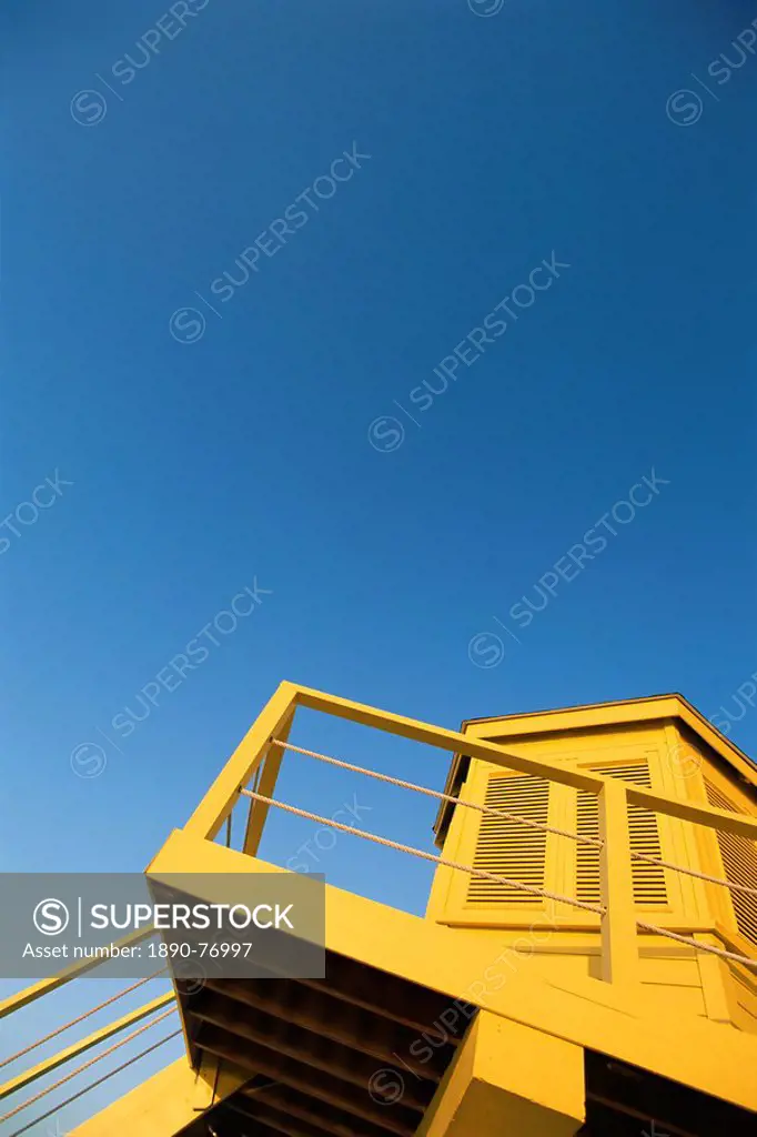 Yellow painted lifeguard tower, Barbados, West Indies, Caribbean, Central America
