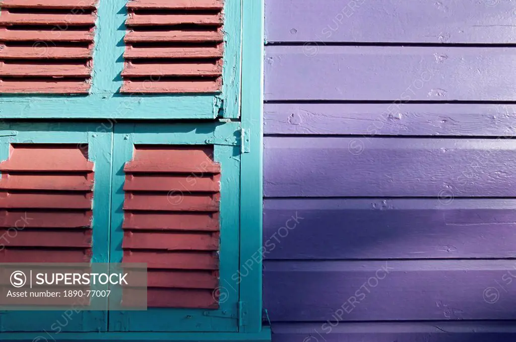 Architectural detail of shutters on a wooden house, Barbados, West Indies, Caribbean, Central America