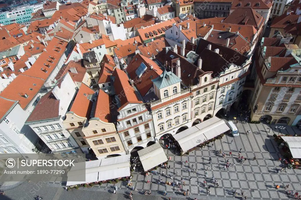 Rooftops and Cafes, Old Town Sq, Prague, Czechoslovakian Republic