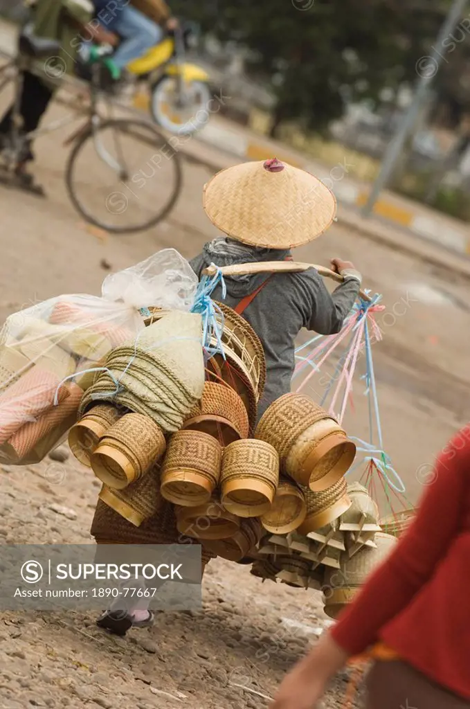 Morning market, Vientiane, Laos, Indochina, Asia