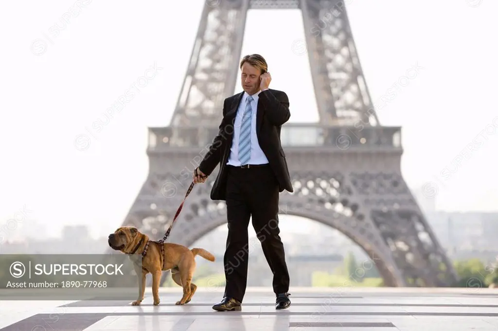Business man with dog, Paris, France, Europe