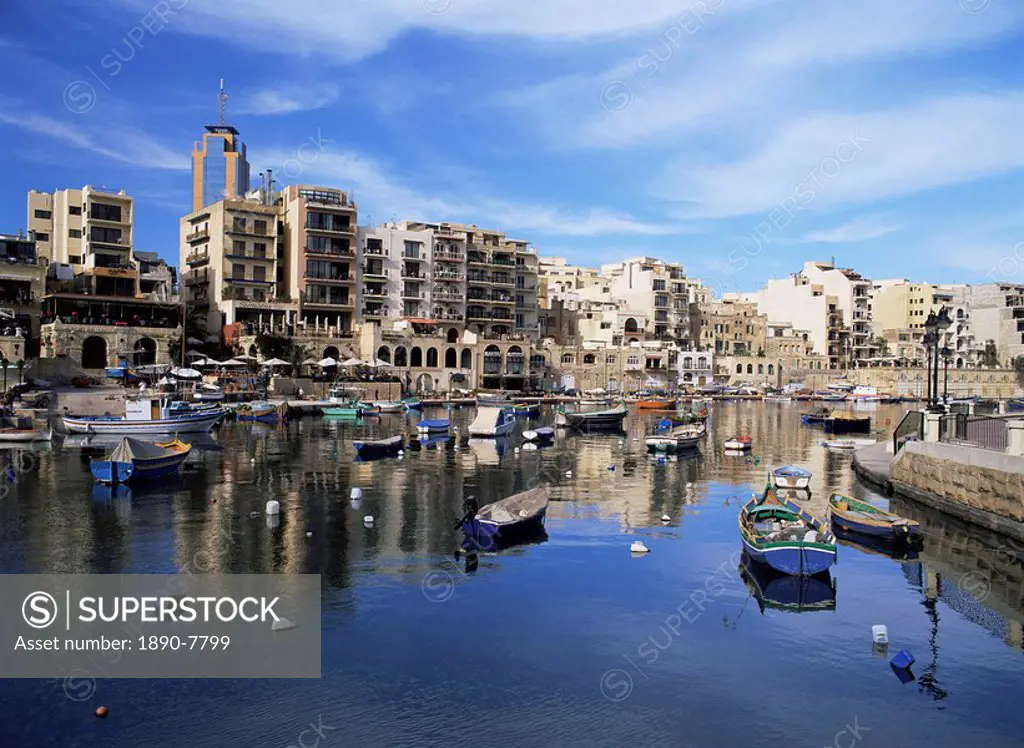 The harbour at St. Julian´s Bay, Malta, Mediterranean, Europe