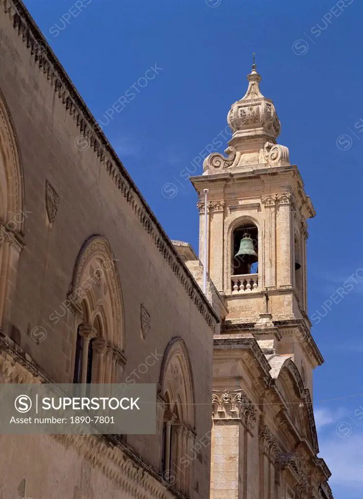 Bell tower in ancient city of Mdina, Malta, Europe