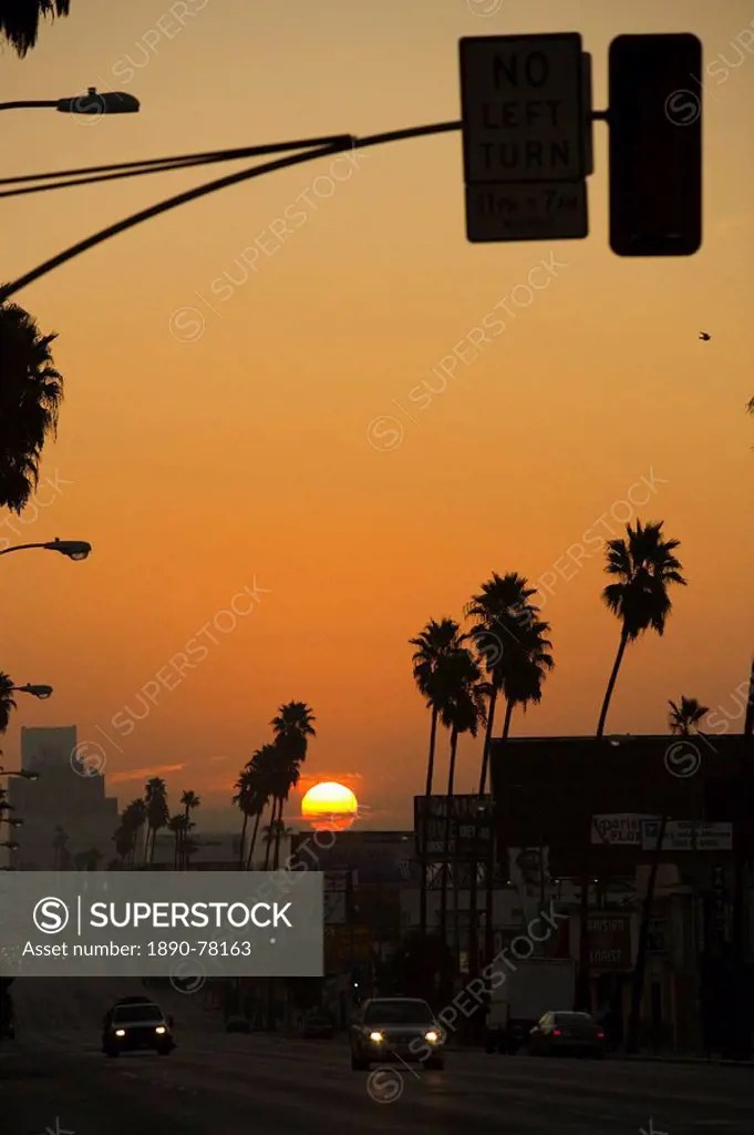 Sunrise on Sunset Boulevard, Hollywood, California, United States of America, North America