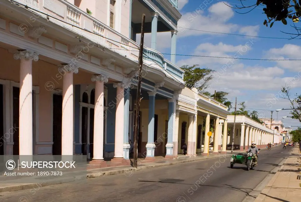 Rows of columns in the Paseo del Prado, the main avenue, Cienfuegos, Cuba, West Indies, Central America