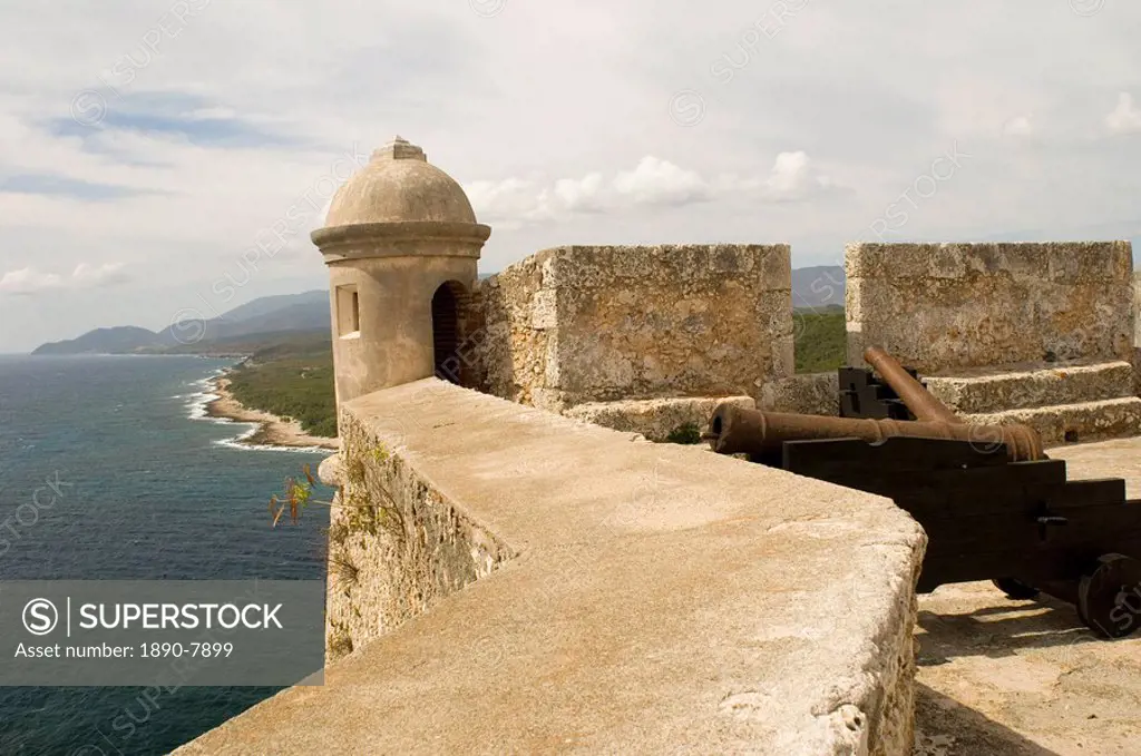 A triangular lunette at the Castillo del Morro, a fortess at the entrance to the Bay of Santiago, UNESCO World Heritage Site, 10 km southwest of Santi...