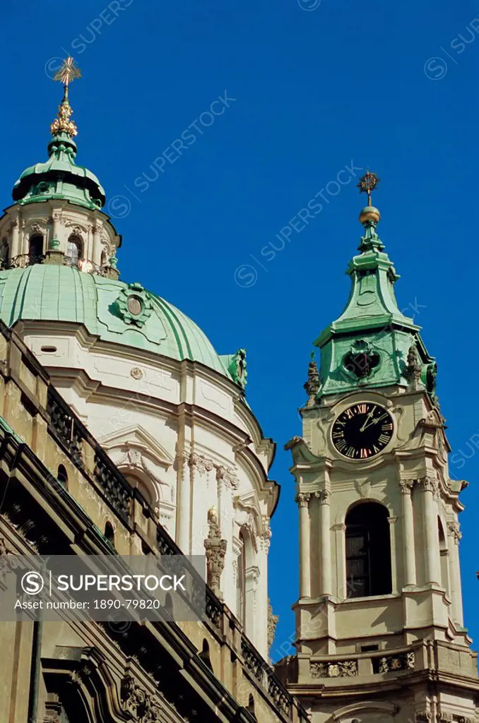 Cupola and tower of the Baroque St. Nicholas Church, Mala Strana, Prague, Czech Republic, Europe