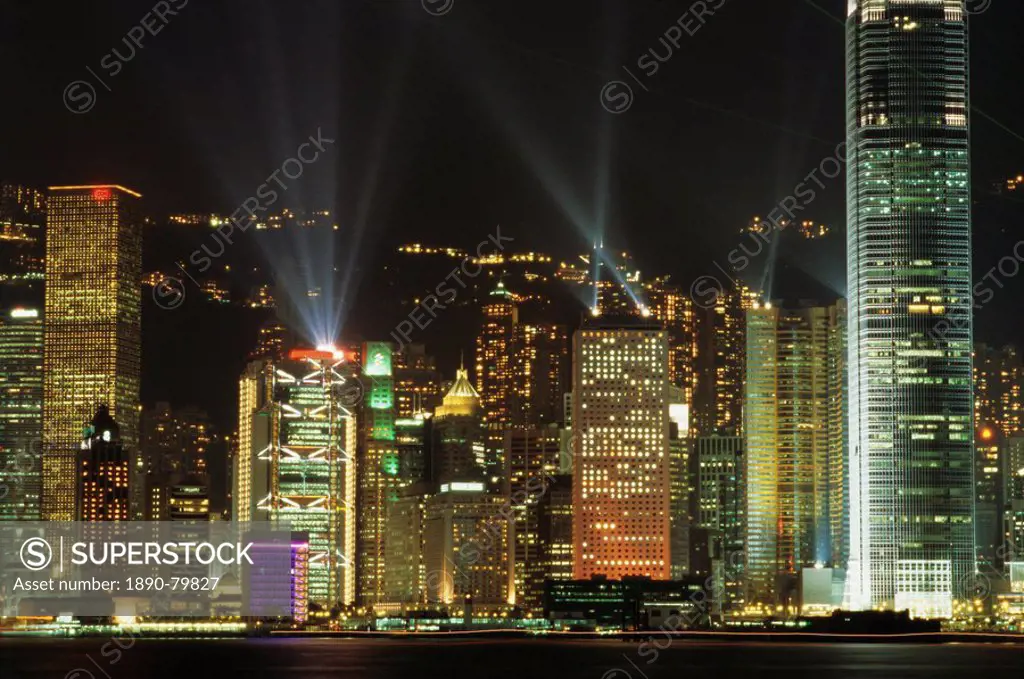 Hong Kong Island Central skyline at night from Tsim Sha Tsui, Hong Kong, China, Asia