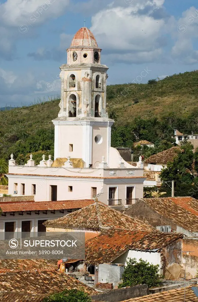 The belltower of Iglesia y Covento de San Francisco and terracotta rooftops, Trinidad, UNESCO World Heritage Site, Cuba, West Indies, Central America