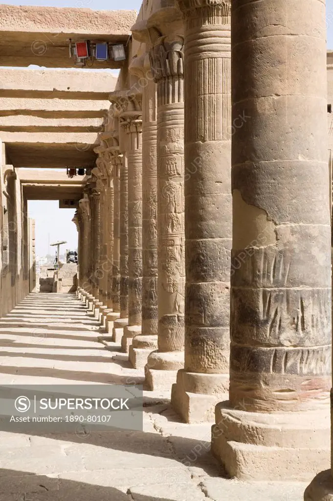 Columns in the temple of Philae Temples, UNESCO World Heritage Site, Nubia, Egypt, North Africa, Africa