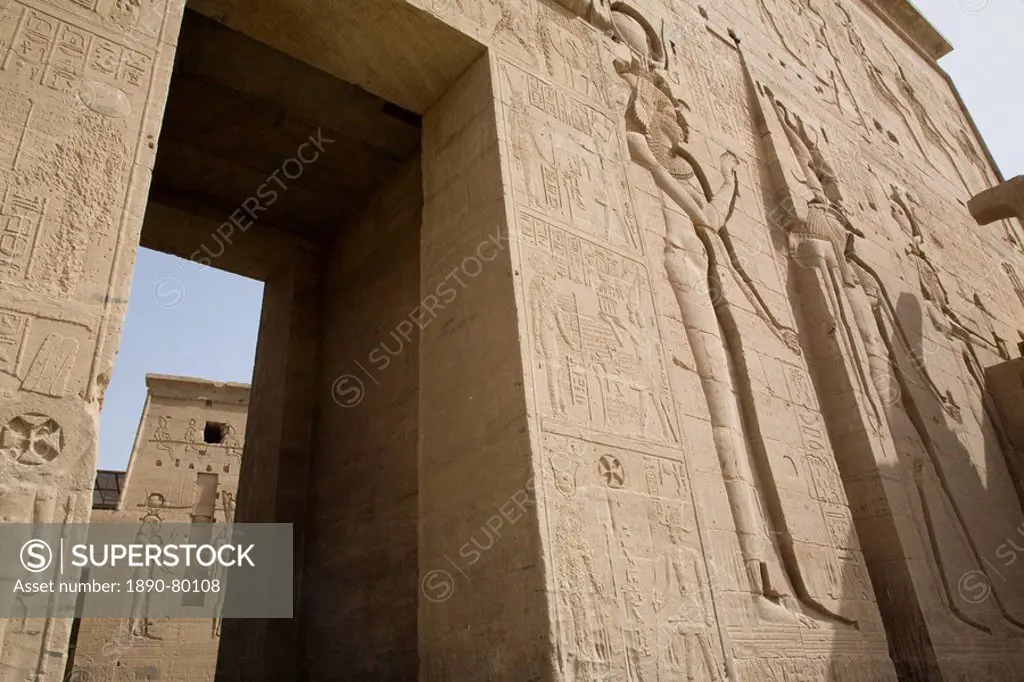 The entrance of the Temple of Philae, UNESCO World Heritage Site, Nubia, Egypt, North Africa, Africa