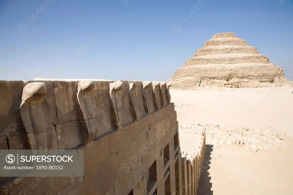 The Step Pyramid of Saqqara, seen from the Cobra entrance, UNESCO World Heritage Site, near Cairo, Egypt, North Africa, Africa