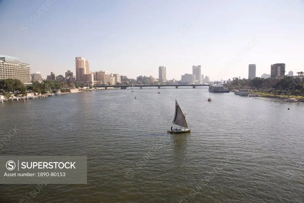 A view of the city of Cairo and the River Nile from Zamelek, Egypt, North Africa
