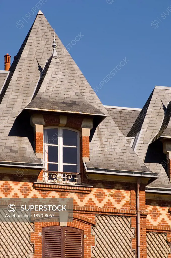 Elaborate brickwork on a house in the seaside town of Houlgate, Normandy, France, Europe