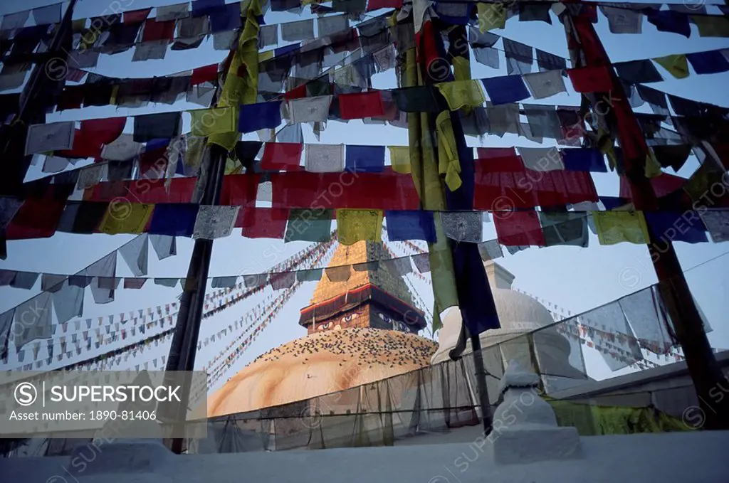 Bodnath Bodhnath Boudhanath stupa with Buddhist prayer flags, Kathmandu, Nepal, Asia