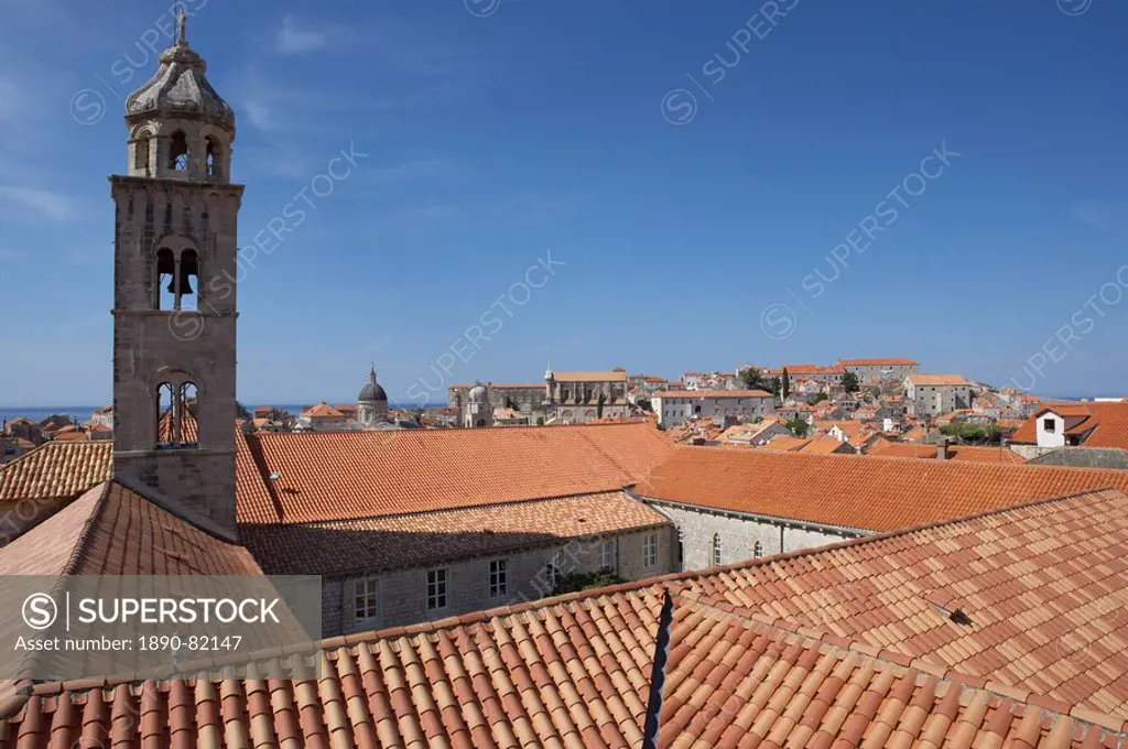 Red roof on The Franciscan monastery, wiew from the city walls, Dubrovnik, Croatia