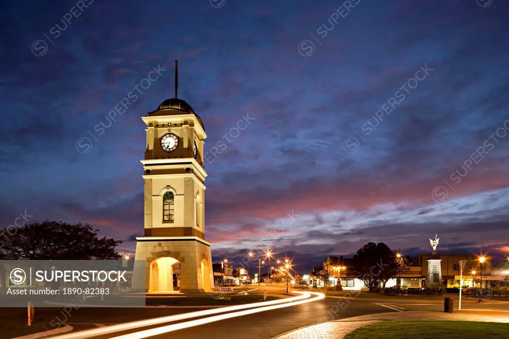 Clock tower in the square, Feilding, Manawatu, North Island, New Zealand, Pacific