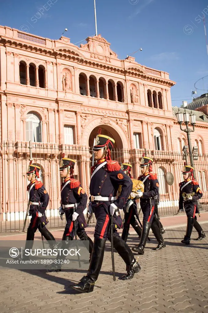 Guards marching in front of Casa Rosada, Buenos Aires, Argentina, South America