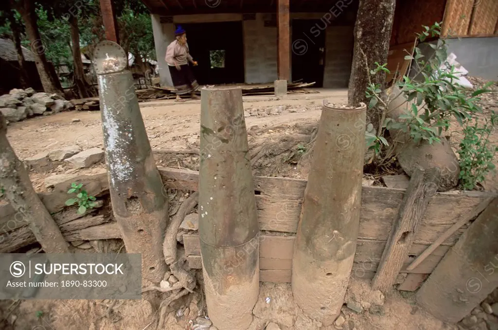 War waste architecture in village, Laos, Indochina, Southeast Asia, Asia
