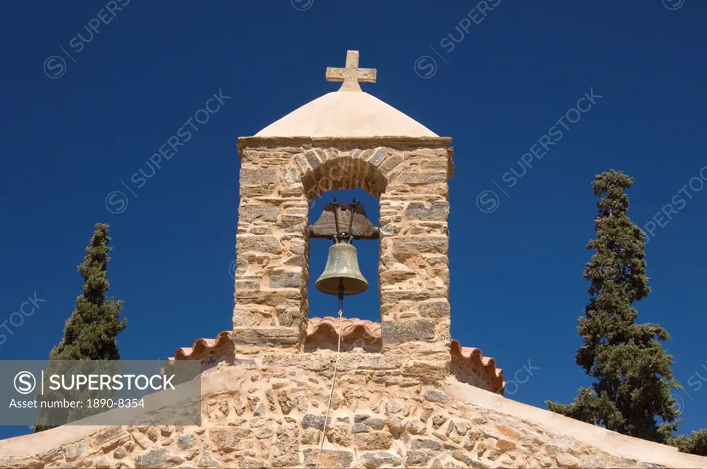 The small stone Byzantine Church of Agios Nikolaos in the grounds of the Minos Palace Hotel near the town of Agios Nikolaos, Crete, Greek Islands, Gre...