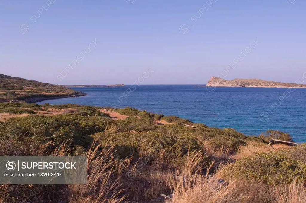 A view out to sea from the island of Spinalonga near Elounda, Crete, Greek Islands, Greece, Europe