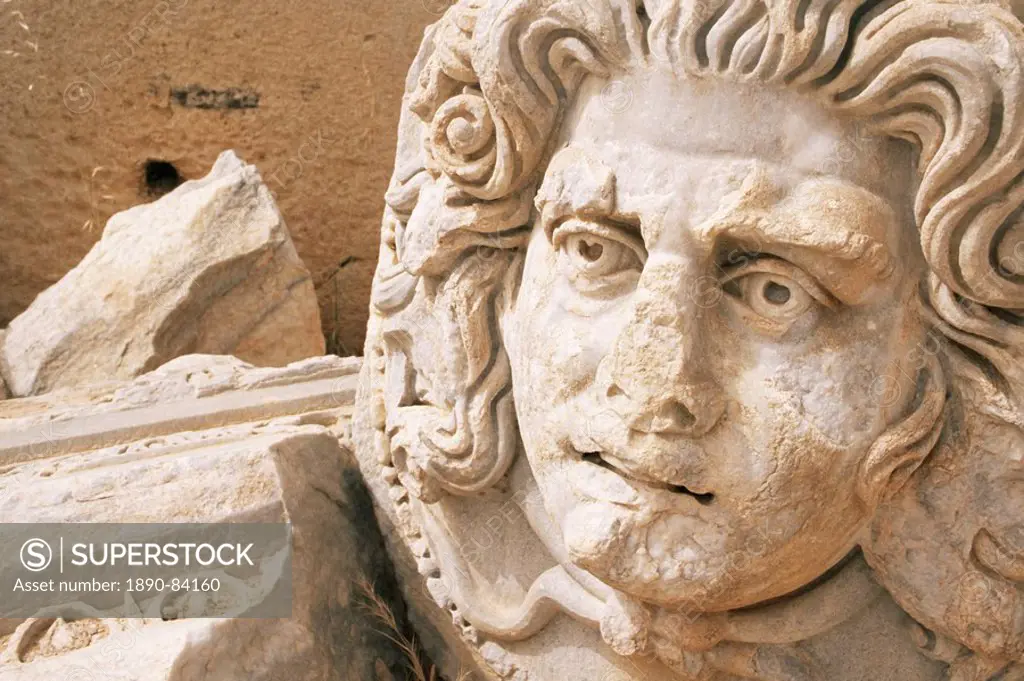 Medusa head, Forum, Leptis Magna, UNESCO World Heritage Site, Tripolitania, Libya, North Africa, Africa