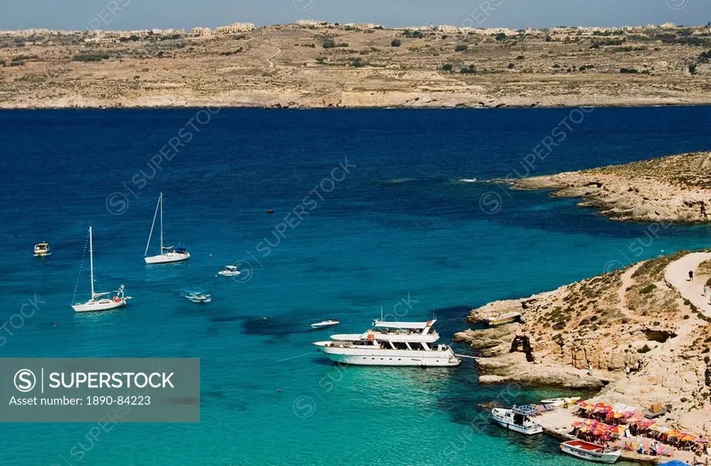 Aerial view of Blue Lagoon, Comino Island, Malta, Mediterranean, Europe