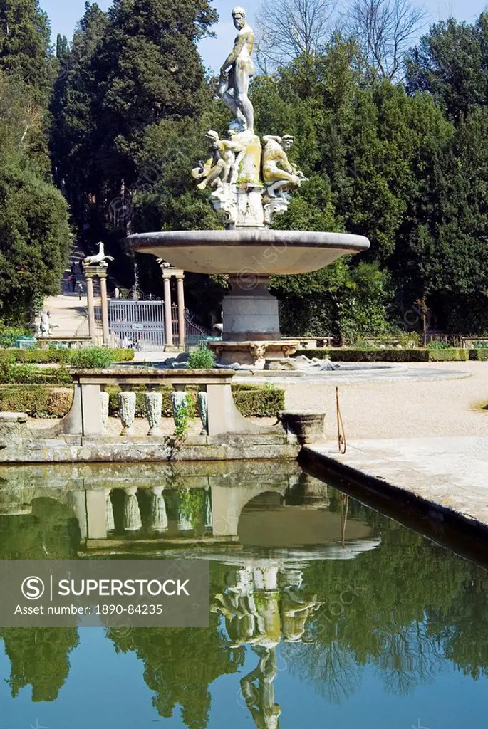 Vasca dell´Isola Island´s Pond, Ocean´s Fountain, Boboli Gardens, Florence, Tuscany, Italy, Europe